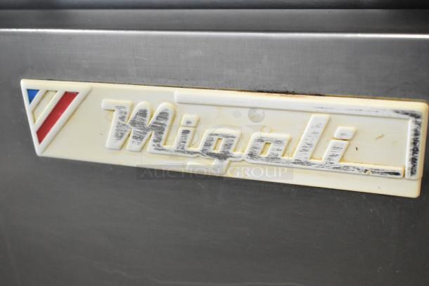 Migali CA-4-12 commercial sandwich salad prep table, stainless steel, missing lid, 115V, 1 phase. Logo visible.