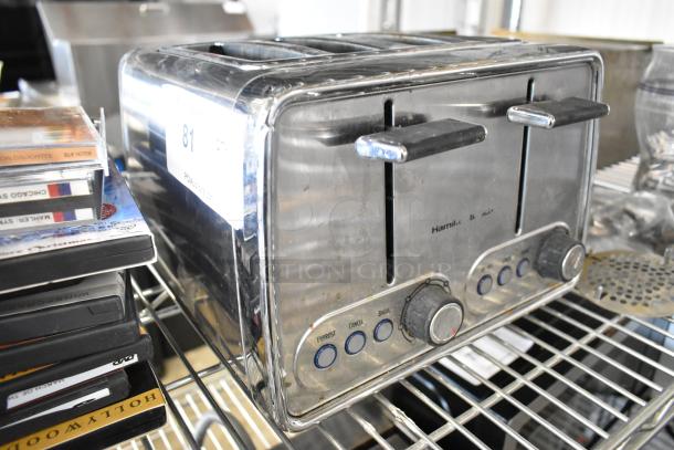 Hamilton Beach metal countertop toaster, 4 slots, slight wear, with defrost, cancel, and bagel functions. 115V, 1 phase.