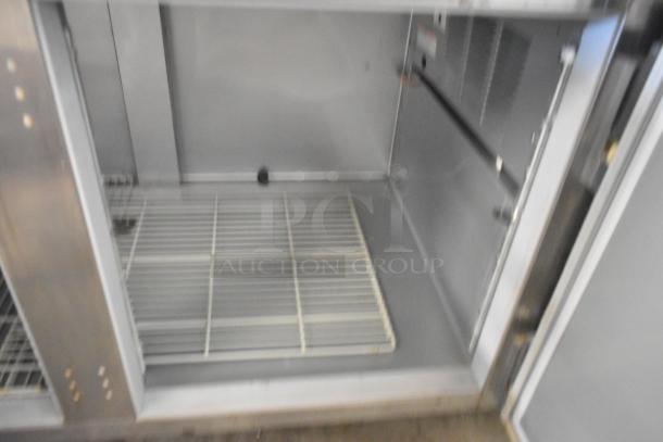 Beverage Air WTF67A stainless steel commercial 2-door work top freezer, interior view, 115 volts, 1 phase, clean condition.