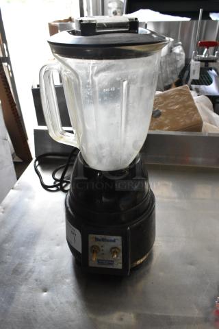 Waring NuBlend BB180 metal countertop blender with pitcher, black base, 120 volts, visible control panel, used condition.