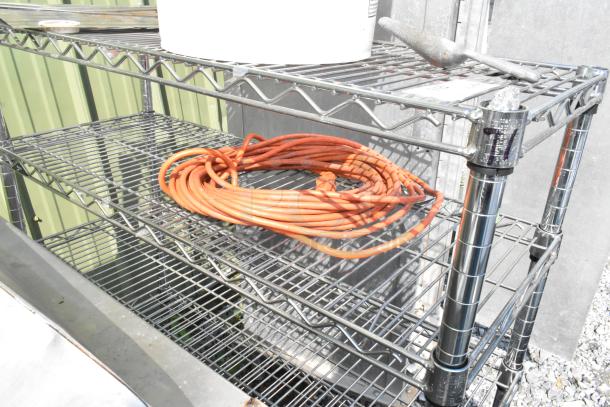 Chrome finish 5 tier wire shelving unit, sturdy design, with multiple shelves. Buyer must dismantle for transport.