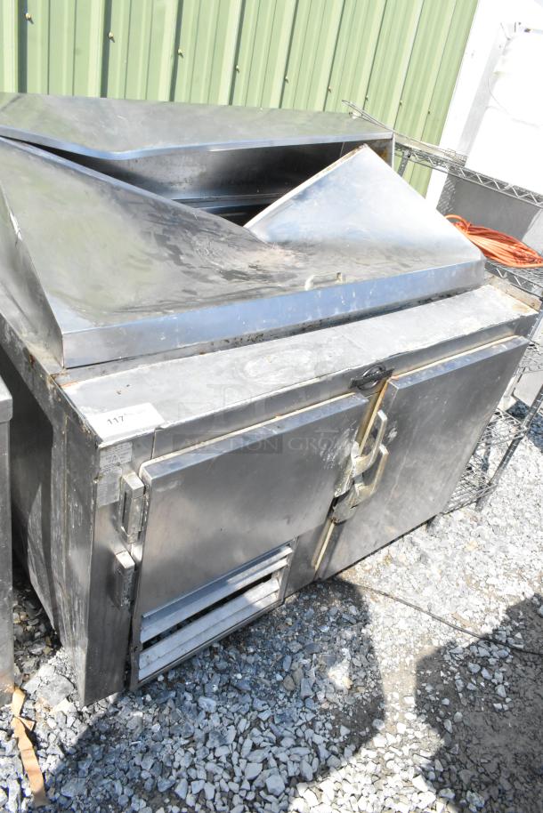 Universal Coolers SC48BM stainless steel prep table, used condition, visible wear, 115V, 1 phase, commercial kitchen equipment.