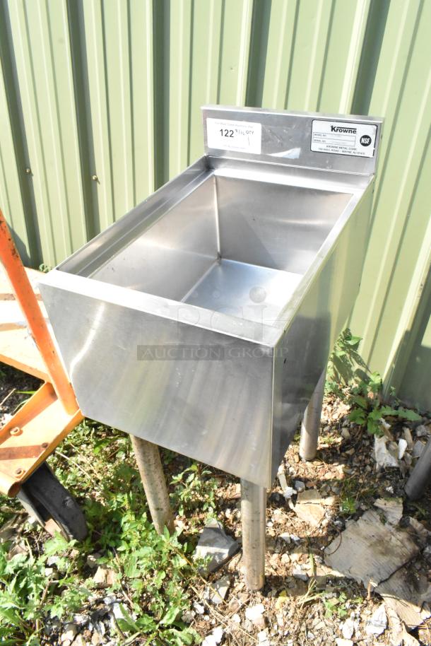 Krowne 18-12IBL Stainless Steel Single Bay Ice Bin, excellent condition, with NSF certification label visible.