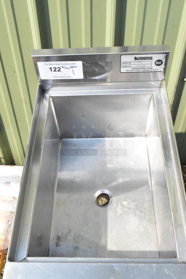 Krowne 18-12IBL stainless steel single bay ice bin, features drain hole, NSF certification label, used condition.