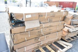 Box of Regency 24"x60" green epoxy wire drying rack shelves, slight packaging damage, 1 1/4" slots, 8-pack.