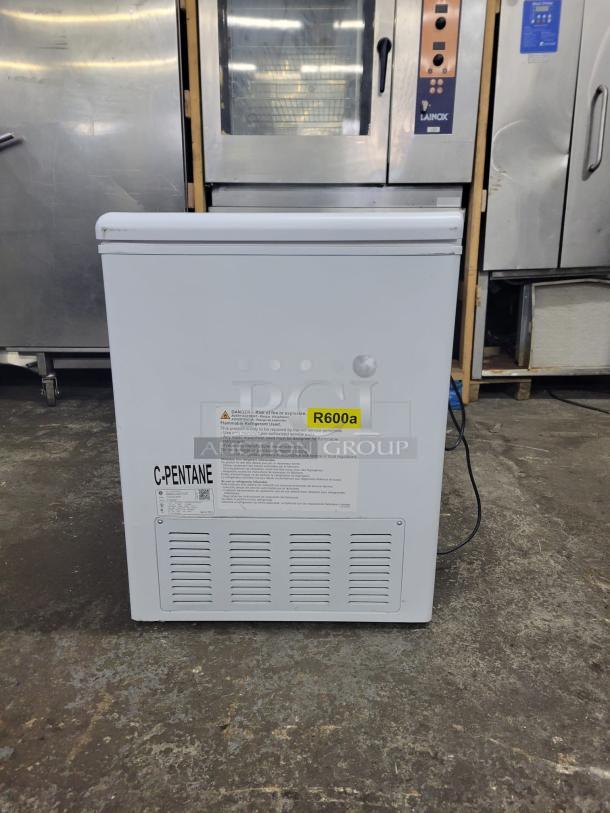 GE 65-inch wide chest freezer, model FCM16SLB, 15.7 cu. ft., Energy Star rated, C-Pentane, tested and working.