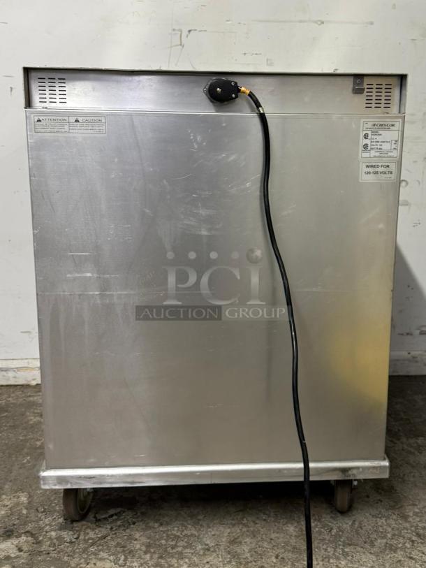 Cres Cor H339U8AC insulated mobile heated cabinet, 8-pan capacity, used, 120v, visible power cable, PCI Auction Group label.