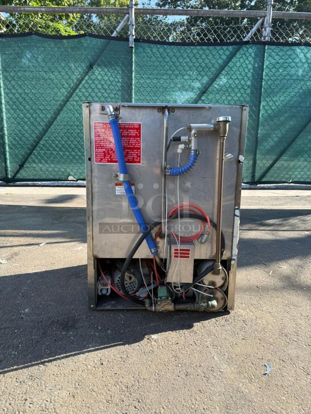 Noble Warewashing UH30-E dishwasher, high temp, undercounter, showing connections and wiring. Model UH30E.