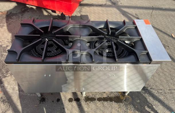 BRAND NEW Dukers DCSPA2 18" cast iron gas stock pot range with 3-ring burners, stainless steel exterior, model DCSPA2.