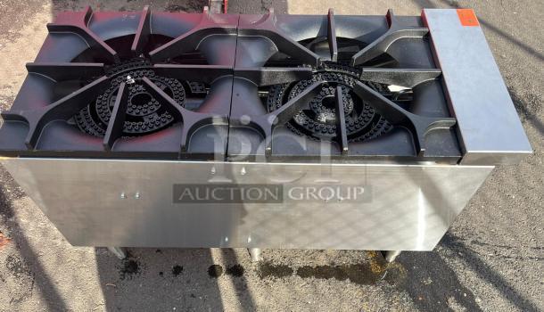BRAND NEW Dukers DCSPA2 18" cast iron 3-ring burner gas stock pot range, stainless steel, dual burners, ideal for commercial use.