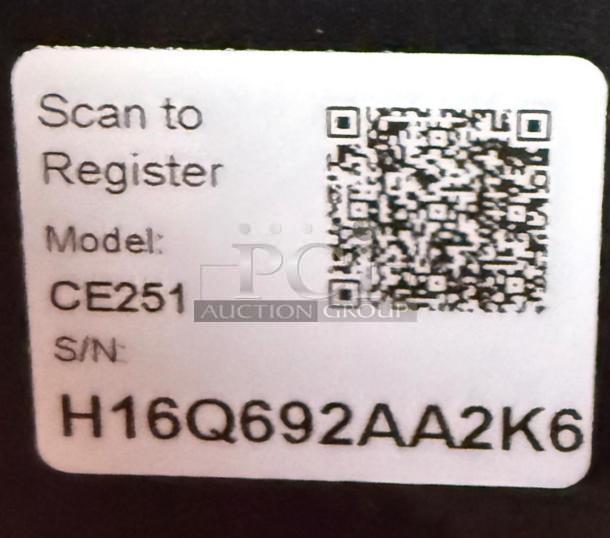 Label for Ninja CE251, displaying QR code for registration, model number CE251, and serial number H16Q692AA2K6.