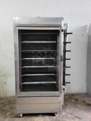 Old Hickory 35 commercial rotisserie oven, stainless steel, six racks, used condition, suitable for high-volume cooking.