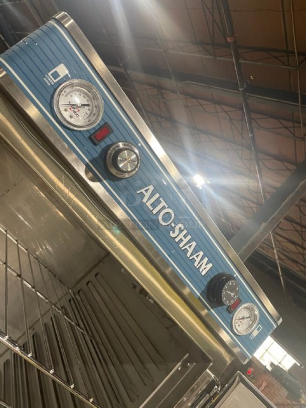 Alto-Shaam Halo Heat 1200UPSR commercial stainless steel holding cabinet with dual ovens, chrome racks, and upper/lower controls.
