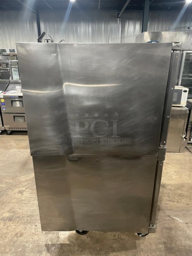 Alto-Shaam ASC-4G double stacked convection oven, stainless steel, 2019, natural gas, thermostatic controls, on casters.