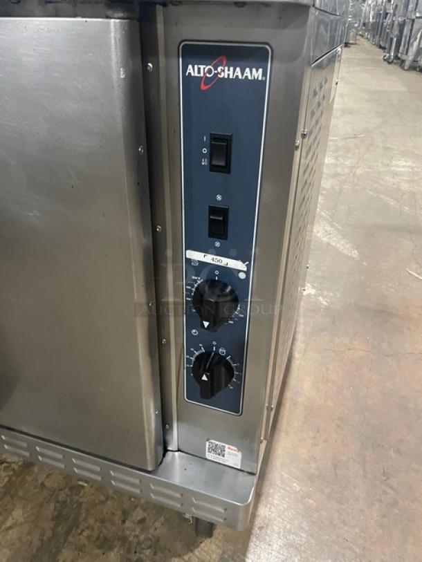 Alto-Shaam ASC-4G convection oven, stainless steel, natural gas, 2019 model, thermostatic controls, on casters.