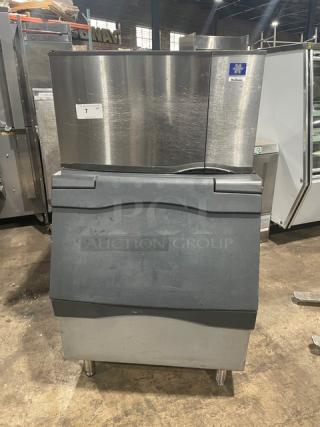 Manitowoc Commercial Stainless Steel Electric Powered Water-Cooled Ice Making Machine Head/Storage Bin Combo! With Lift-Style Bin Door! Model: SD0303W SN: 110664432! 115V 1 Phase! On Legs! - Item #1203105