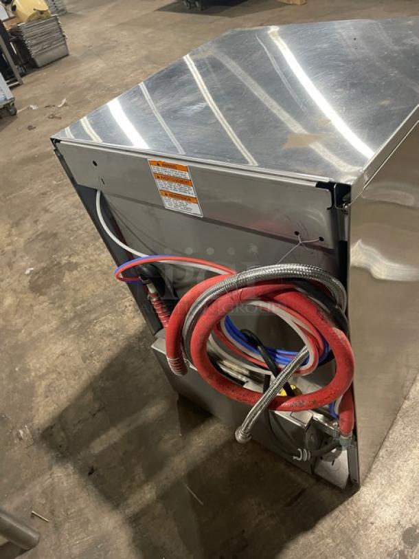 Hobart LXEC commercial dishwasher, stainless steel, Energy Star certified, new body style, includes cup rack and extender.