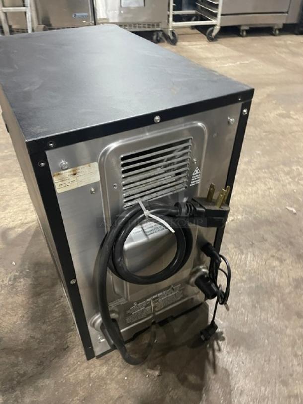 MerryChef Eikon E2S rapid cook oven, black, electric, commercial countertop, 208/240V, good condition, power cord visible.