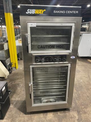 Nu-Vu Subway Style Commercial Stainless Steel Electric Powered Double Deck Oven/Proofer Combo! With Wired Oven Racks! Model: SUB123 SN: 00342436060400010001! 208V 3+N Phase! On Casters! - Item #1203109