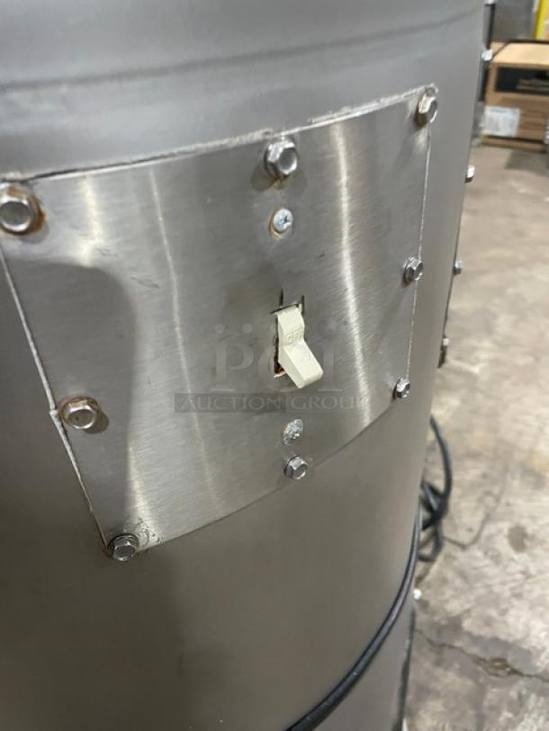 Hobart 6460C commercial potato peeler, electric-powered, stainless steel, with an on/off switch, mounted on stand, 115V 1 Phase.