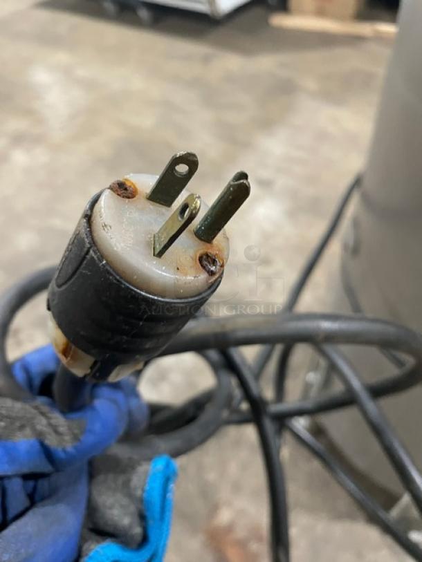 Hobart 6460C electric potato peeler power plug, showing normal wear. 115V, 1 phase, ready for connection.
