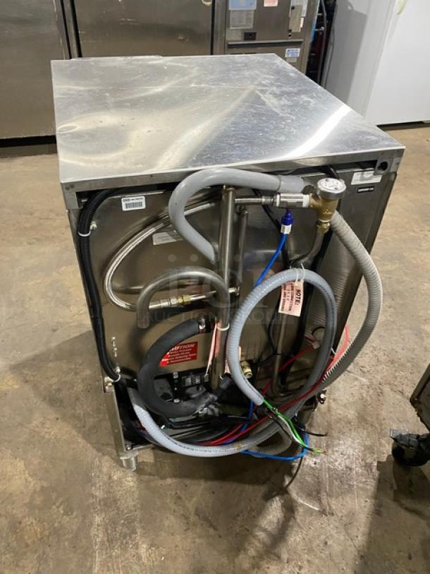 CMA Commercial Stainless Steel Undercounter Glass Washer, Model CMA-181GW, electric powered, on legs, Energy Star certified.