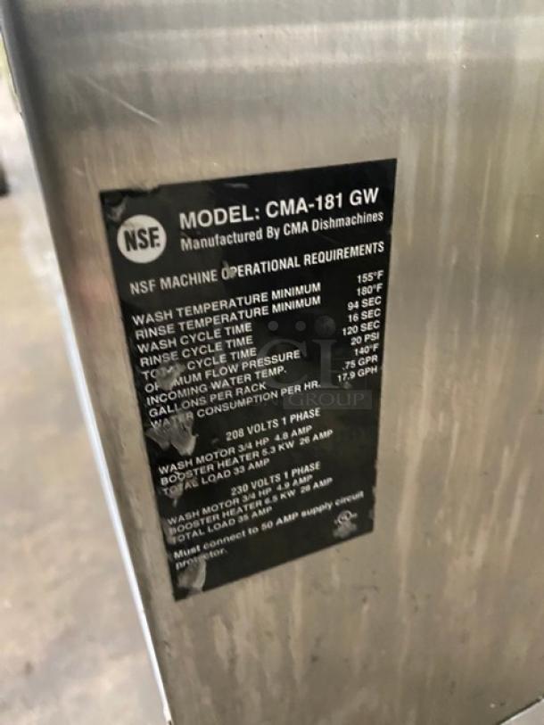 CMA Commercial Stainless Steel Undercounter Glass Washer, Model CMA-181GW, Energy Star, 208/230V, 1 Phase, on Legs.