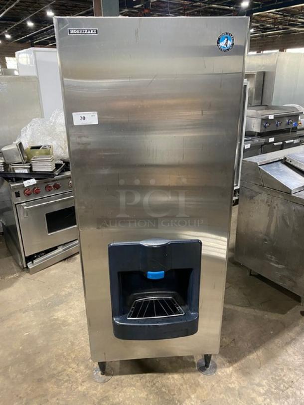 Hoshizaki DKM-500BAH stainless steel ice maker, air-cooled, Energy Star certified, on legs, commercial-grade, model visible.