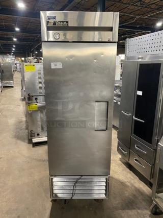 True Commercial Stainless Steel Solid Single Door Reach In Freezer! With Built In Pan Slides! Model: T-23F SN: 1-4121330! 115V 1 Phase! On Casters! - Item #1203133