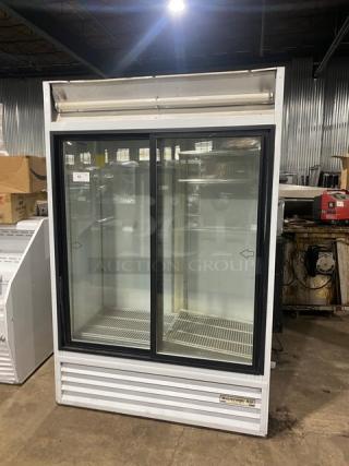Beverage-Air Commercial White Double Glass Sliding Door Reach In Merchandiser Refrigerator! With Poly Coated Wire Rack! Model: MT45 SN: 5263195! 115V 1 Phase! - Item #1203740