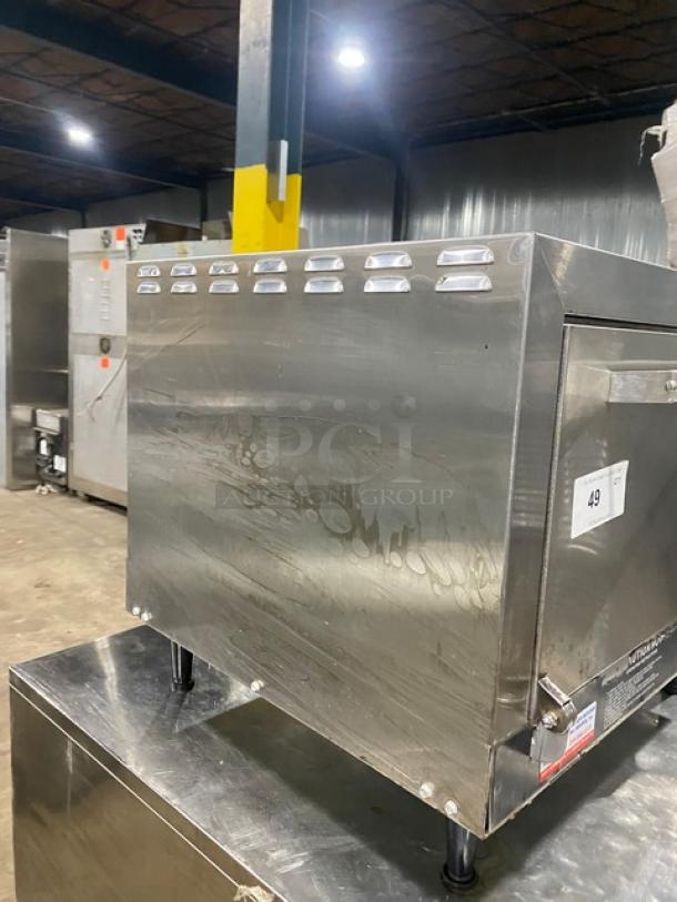 Nemco Commercial Stainless Steel Pizza Deck Oven, Model 6205, 120V, 1 Phase, on legs, clean condition, visible stickers.