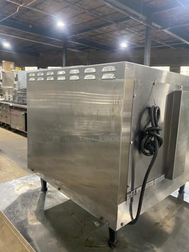 Nemco 6205 stainless steel pizza deck oven, electric, single compartment, on legs, 120V, commercial kitchen equipment.