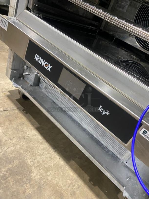 Irinox ICY S commercial stainless steel undercounter blast chiller, single door, chrome wire racks, on casters, 208V, 2 phase.
