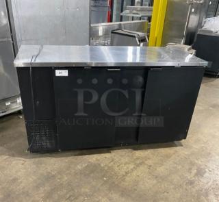 Asber Commercial Black 2 Door Refrigerated Back Bar Cooler! With Stainless Steel Worktop! With Poly Coated Wire Rack! Model: ABBC 68 SN: 19032043! 115V 1 Phase! - Item #1203122