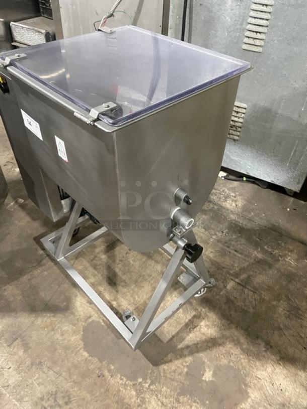 Tre Spade/Omcan MX-50 meat mixing machine, stainless steel, electric, heavy-duty, free-standing, on casters, model SN: F70520#FSD037304.