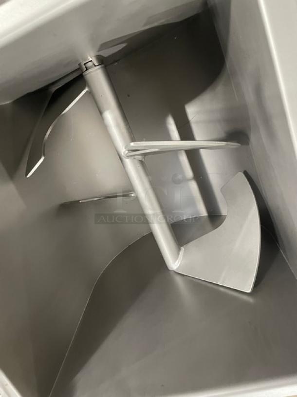 Tre Spade/Omcan MX50 meat mixer, 2020, commercial-grade, electric-powered, on casters, stainless steel interior, model MX-50.