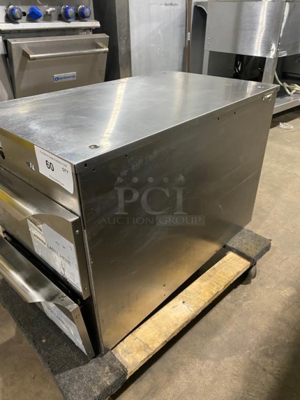 Alto-Shaam 500-2DN stainless steel commercial warming drawer, 2016 model, two-drawer, 120V, good condition, visible labels.