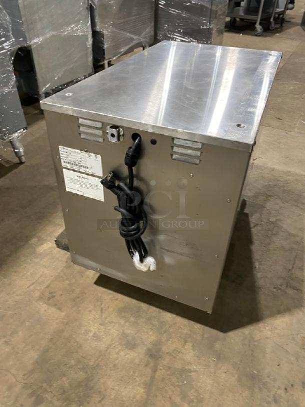 Alto-Shaam 500-2DN commercial warming drawer, stainless steel, 2-drawer, model 2016, back view with power cord.