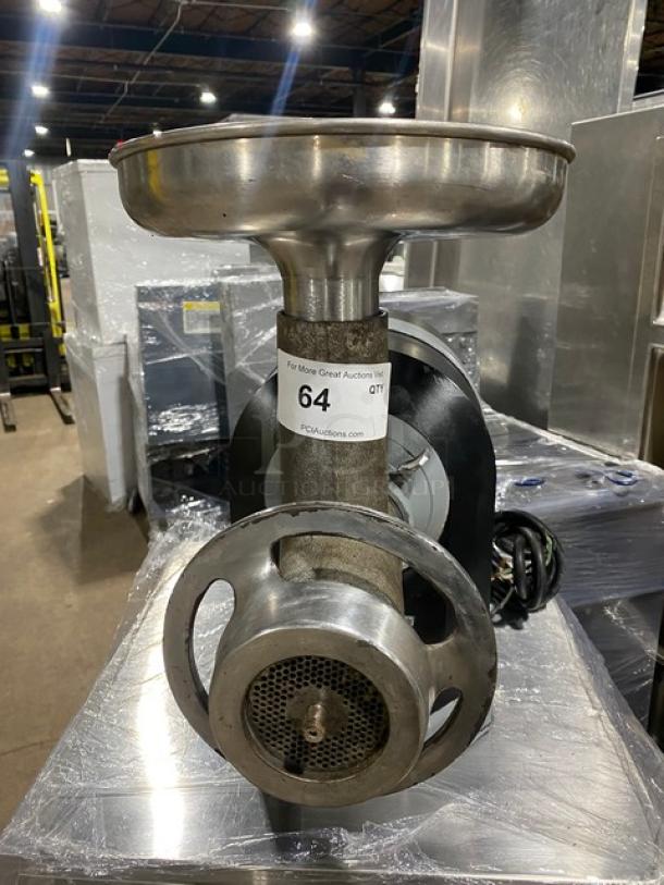 Hobart Model 4722 commercial meat grinder with stainless steel feed pan, electric powered, serial number 882100, excellent condition.