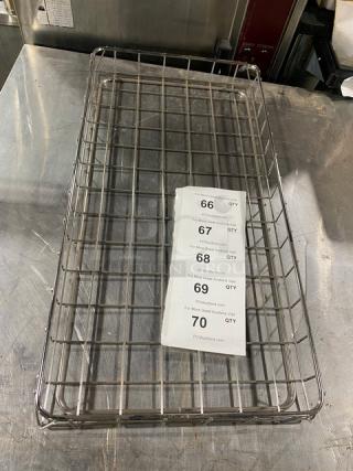 Commercial chrome-plated full-sized wired rack for bagels/pastries, excellent condition, grid structure. Tags showing auction details.