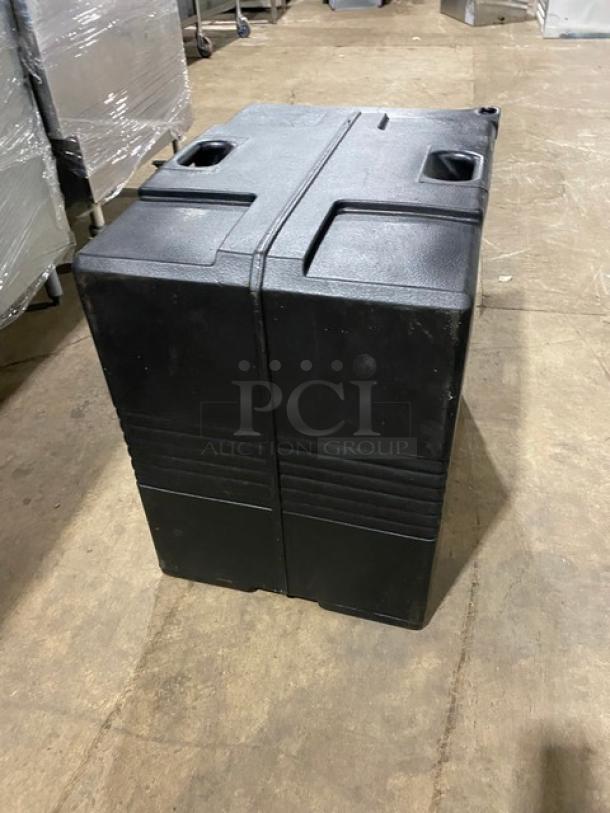 Cambro Ultra Series black insulated food pan carrier, front-loading, durable, commercial grade, good condition.