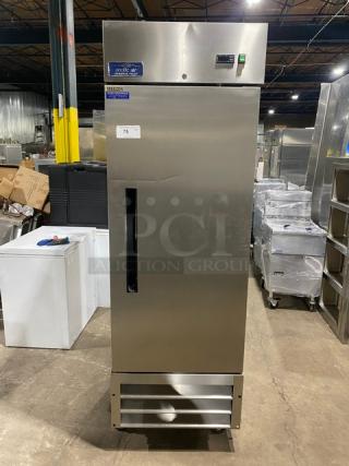 Artic Air Commercial Stainless Steel Solid Single Door Reach In Freezer! With Poly Coated Wire Racks! Model: AF23 SN: 253187! 115V! On Casters! - Item #1204328