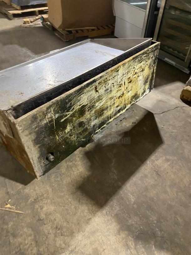 Commercial stainless steel natural gas countertop flat griddle, thermostatic controls, back and side splash, used condition.