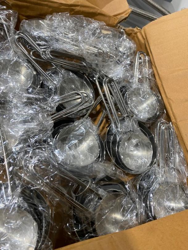 American Metalcraft MCW-4 measuring cup set, stainless steel, new condition, packaged in plastic, in a cardboard box.