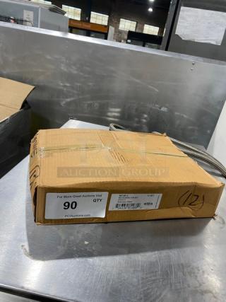 American Metalcraft MCW4 stainless-steel measuring cup set in box. Box label shows model MCW4, quantity 90.