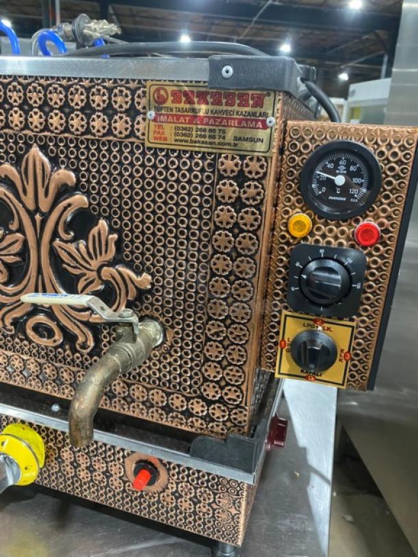 Bakasan BKS-G/200A1 copper electric samovar, heavy-duty countertop model, ornate design, gauge and controls visible.