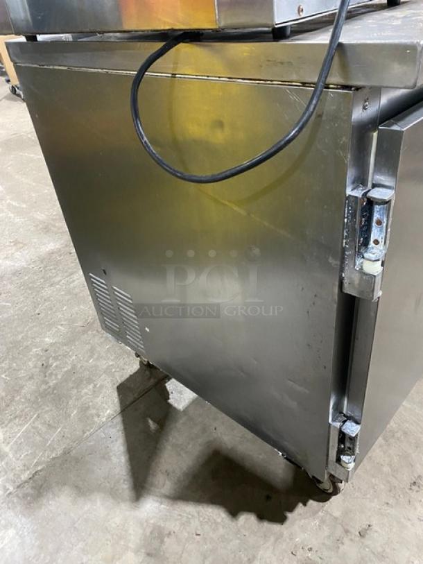Leader ESLB60SC 2-door stainless steel undercounter refrigerator on casters, 115V, 1 phase, durable condition.