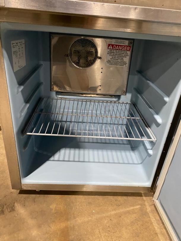 Delfield 406P-STAR2 stainless steel undercounter refrigerator; includes poly coated wire rack, 115V, on casters.