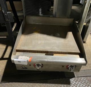 Star Max Series commercial stainless steel electric griddle with thermostatic controls, back and side splash, on legs.