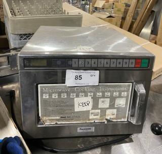 Panasonic NE17521 stainless steel commercial countertop microwave with programmable touch controls, 208V, used condition.